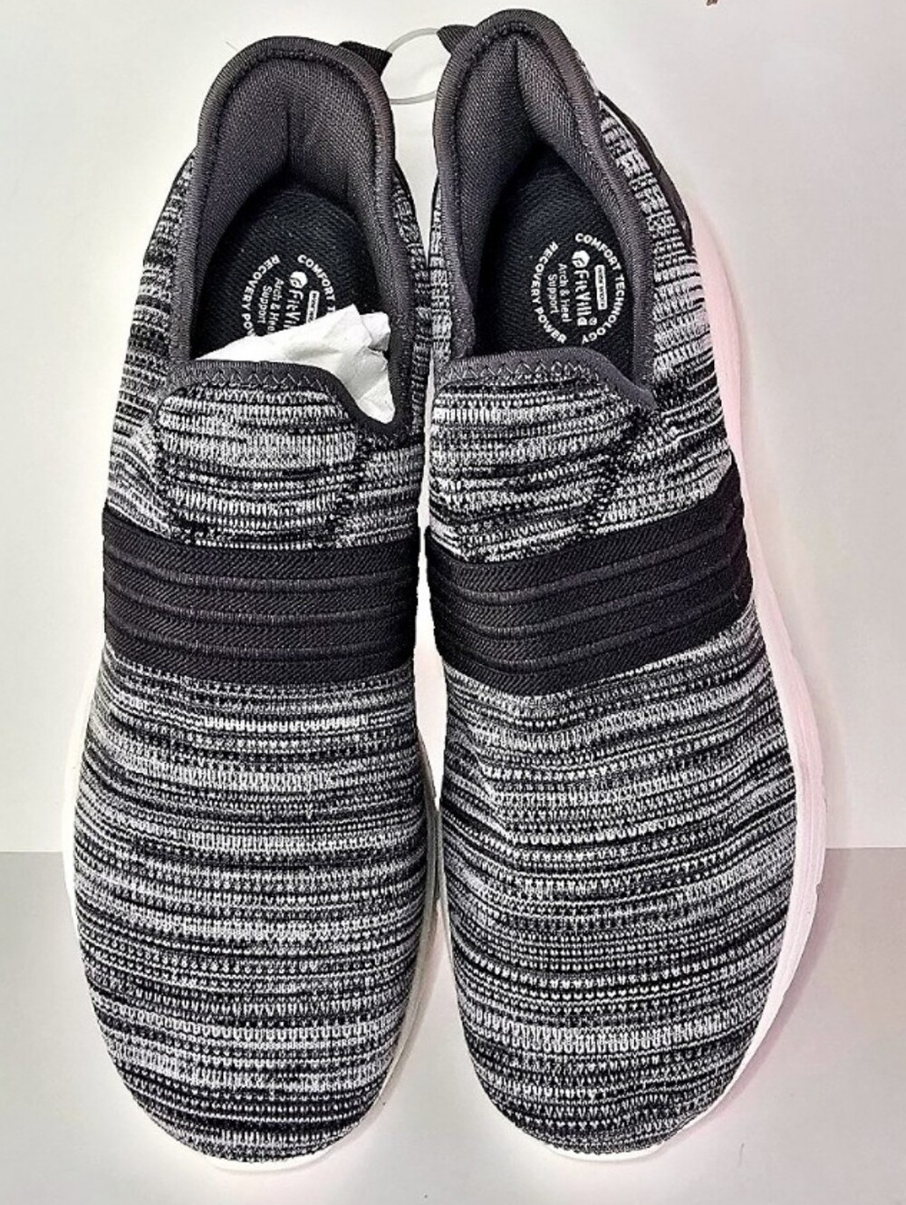 Fitville Men's Black & Gray Slip-On, Arch And Heel Support Size 15W,Lighweight